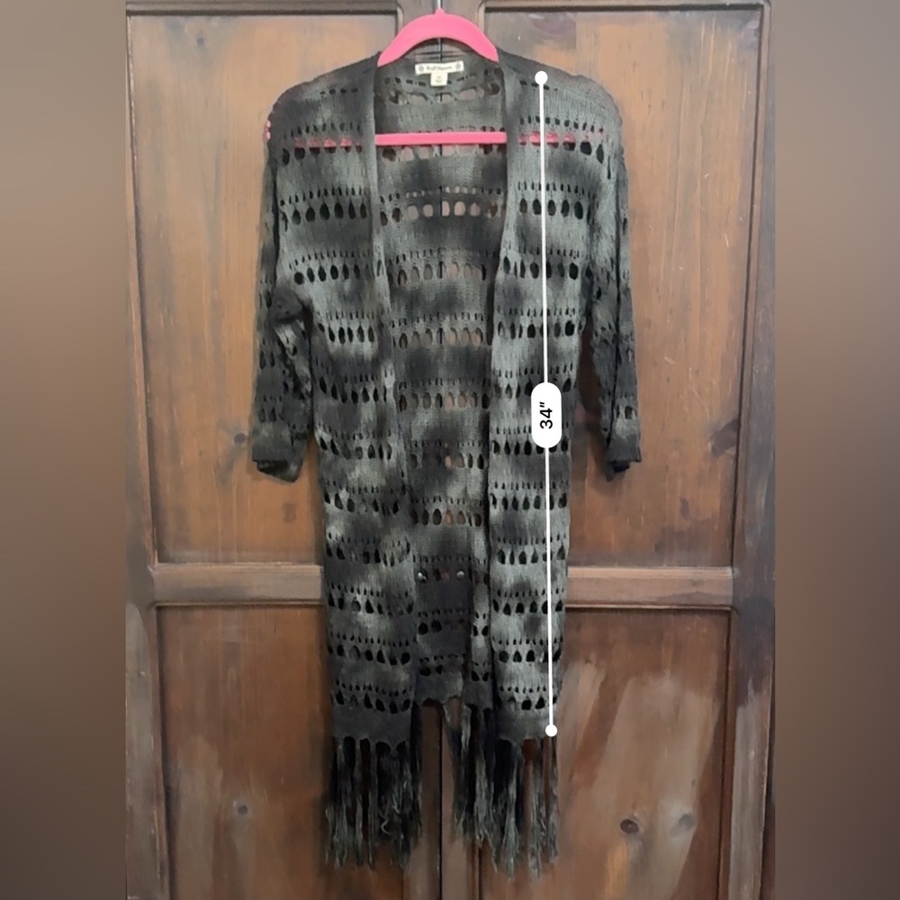 Ruff Hewn Ombré Open Knit Cardigan Size Medium Boho Fringe Sweater - Picture 6 of 6